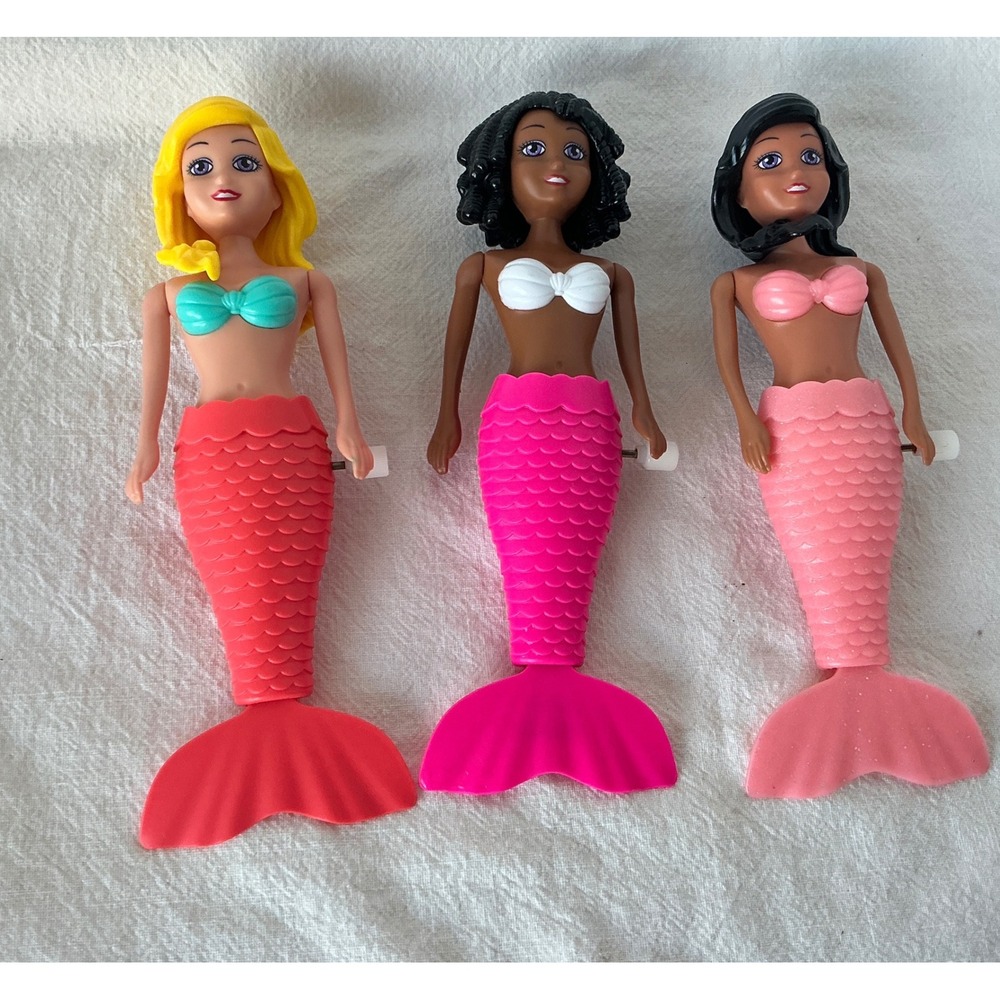 Liberty Imports Wind Up Mermaid Bath Toy Set Swimming Water Dolls Pink Red 7.5in